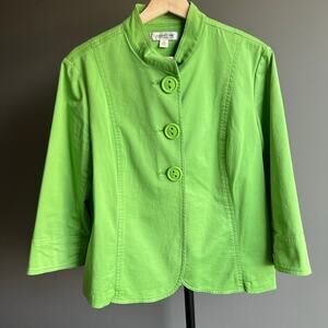 Coldwater Creek Twill Three Button Jacket Size 12 Green
